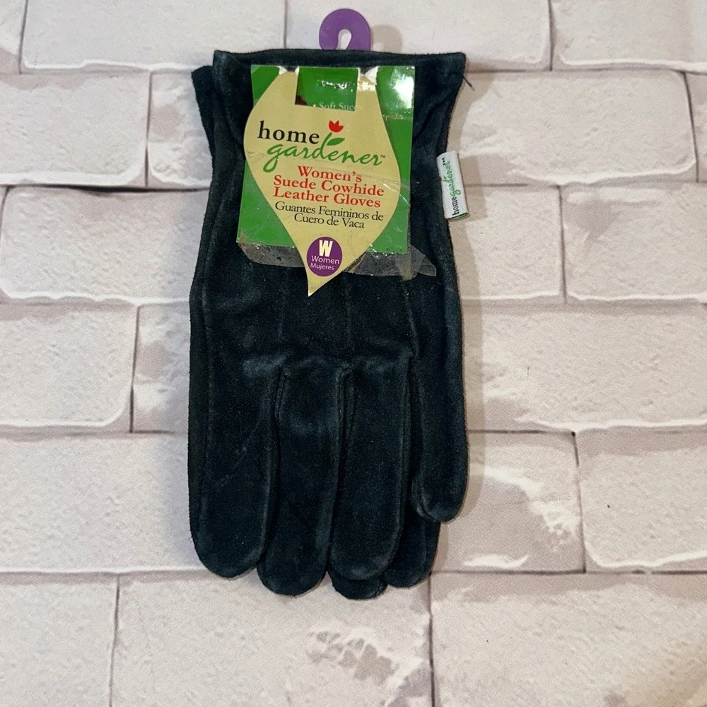 Home Gardener Womens Suede Cowhide Leather Gardening Work Gloves Black NWT